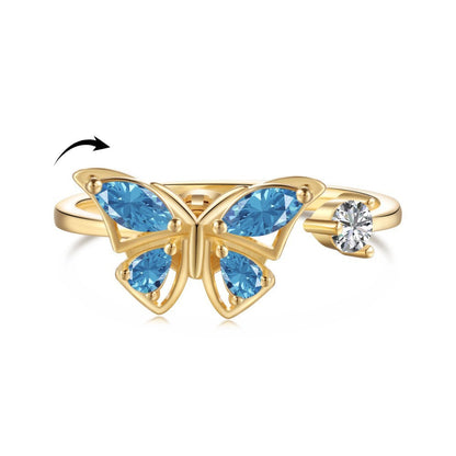 Sterling Silver Rotatable Flower Diamond Decompression Ring