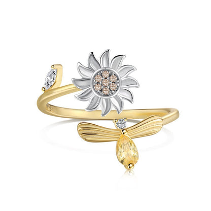Sterling Silver Rotatable Flower Diamond Decompression Ring