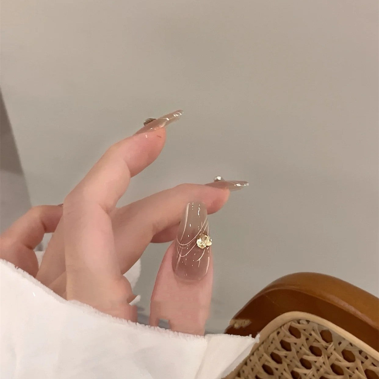 Champagne Matte Finish Press-On Fake Nails