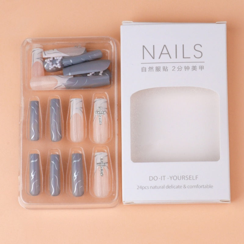 Elegant French Cross Accent Finished Fake Nails