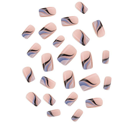 Removable Fake Nails: Color Matching French Line & Ripple Art
