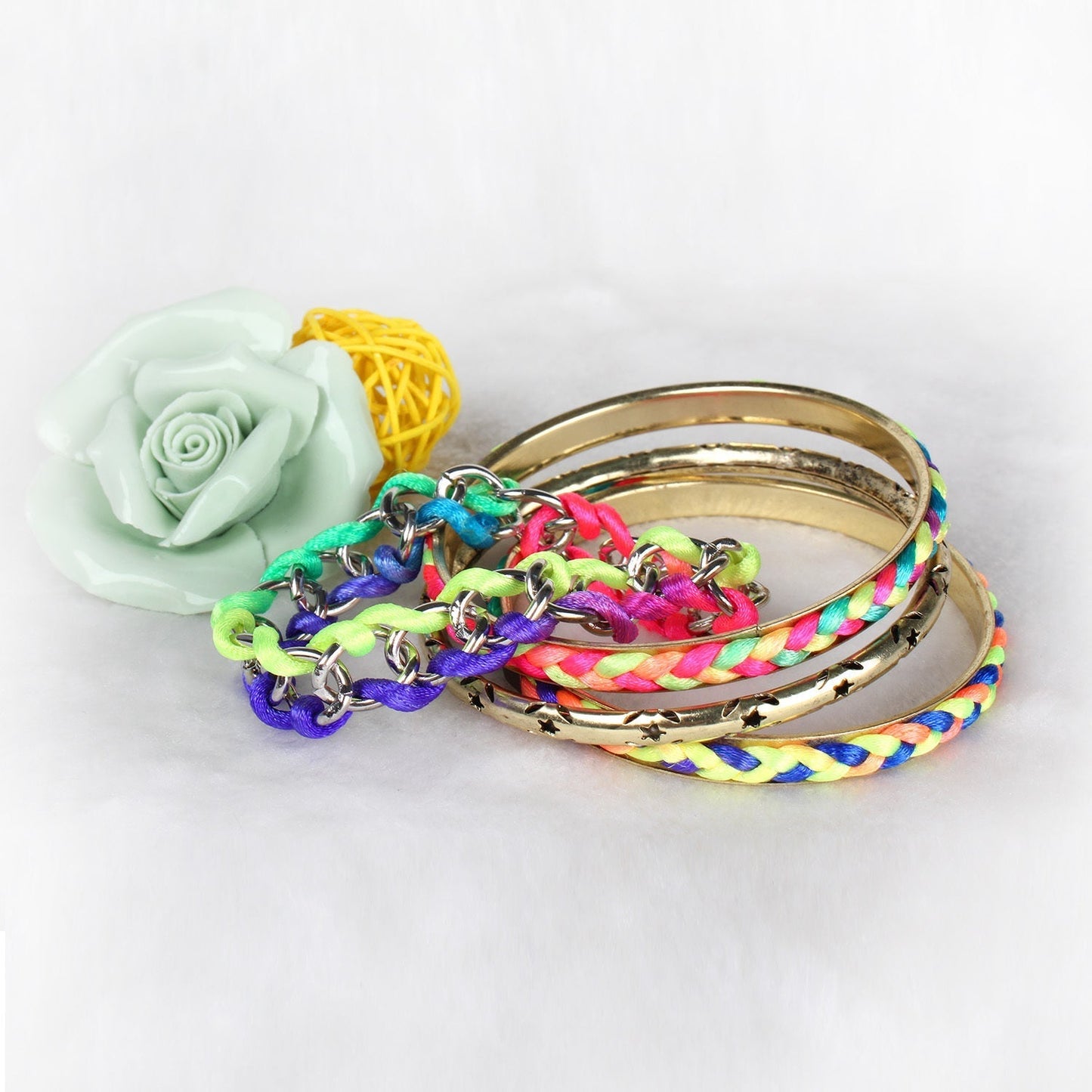 Women's 4-Pack Burnished Gold Tone & Woven Cord Bracelet Set