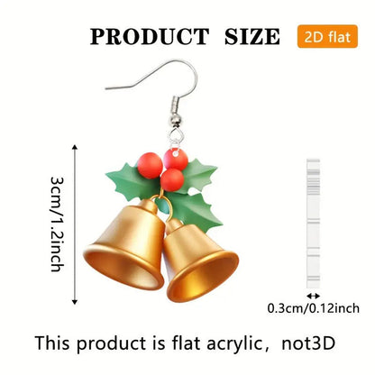 Cute Holiday Tree and Bell Charm Casual Earrings