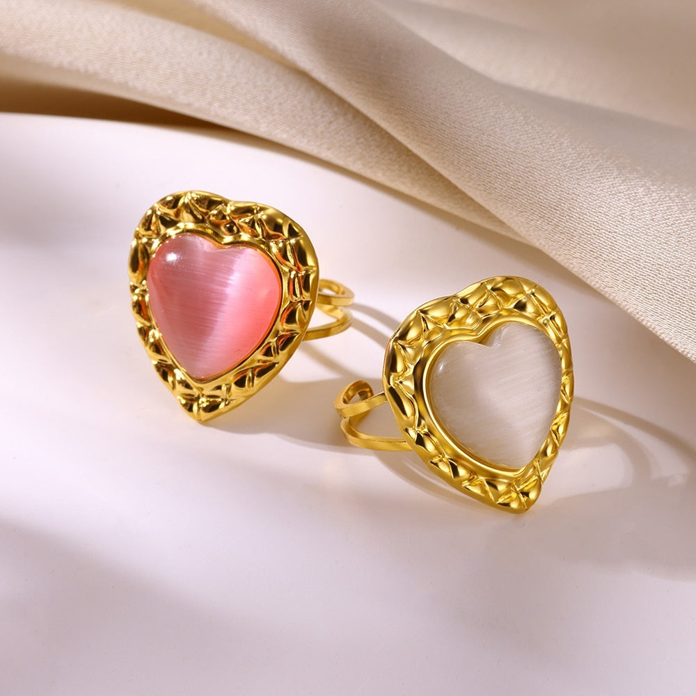 Chic Vintage Stainless Steel Heart Dangle Charm Ring