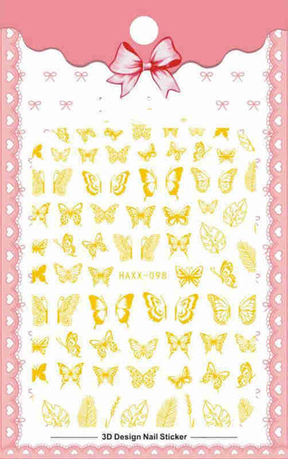 Black Butterfly & White Flower Nail Decals
