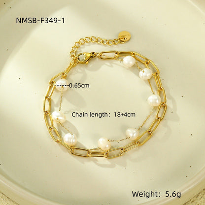 Durable Niche Ins Stainless Steel Natural Stone/Pearl Bangle