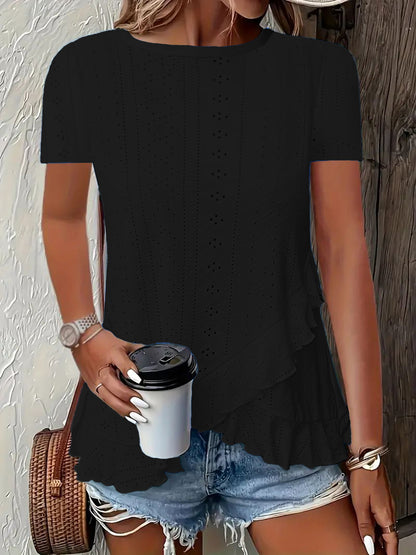 Summer New Women's Fashion Plus-Size Asymmetrical Ruffled Hem Short-Sleeve Top