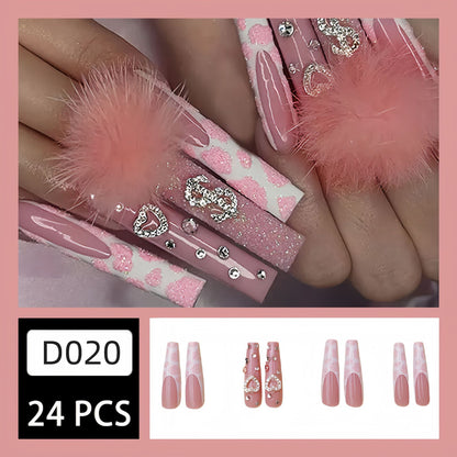 Gentle Girl Wearable Fake Nails: Cotton Candy Ball & Diamond
