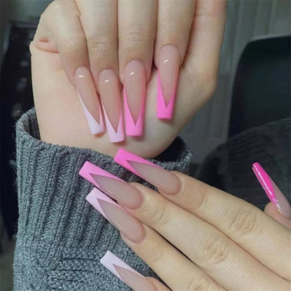 Elegant Long White Tip Coffin Shape Fake Nails